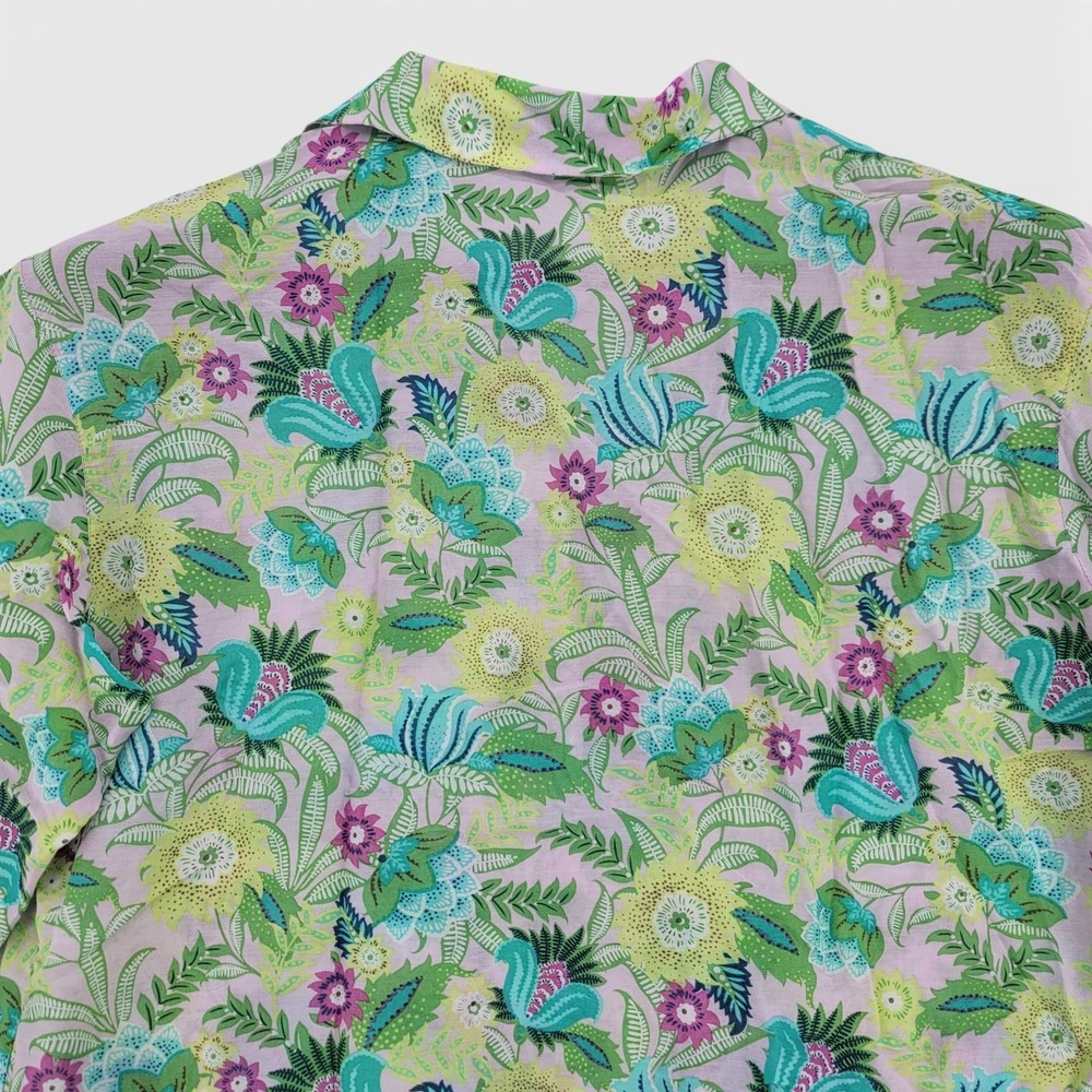 J Jill Womens XS Floral Button Front Blouse Cotton Silk‎ Green Purple - Picture 4 of 6